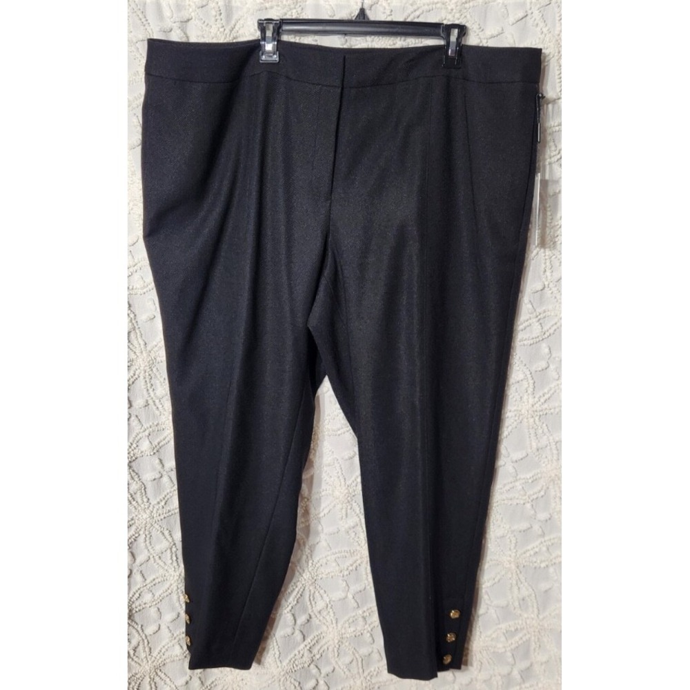 Calvin Klein Pants Womens 22W Black Textured Ankle Dressy Gold Button Stretch‎